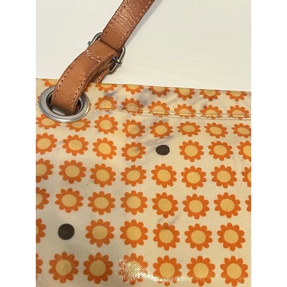Orla Kiely Coated Canvas Tote Shoulder Leather Handle Bag Yellow Retro Daisy - Picture 13 of 13